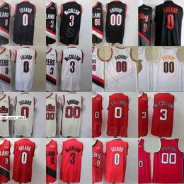 Hommes Carmelo Maillots 00 Basketball Damian Lillard 0 CJ McCollum 3 Rouge Noir Blanc Équipe Couleur Cousu Respirant