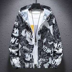 Mannen cartoon drukken tiener jassen mode hiphop rits pullover windjack jassen ontwerper mannelijke herfst dunne hooded streetwear bovenkleding