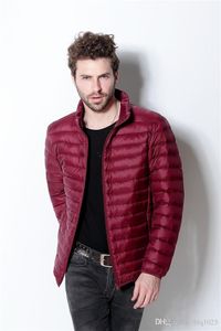 Mannen Casual Herfst Winter Stand Kraag Mode Warme Jas Heren Ultra Licht Dunne Witte Eendendons Jassen gratis verzending