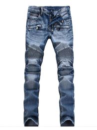 Jean de motard en Denim pour hommes, pantalon extensible, solide, coupe régulière, pantalon de rue, Vintage, pour jeunes, grande taille, décontracté, 240313