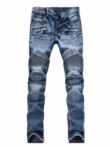 Hommes Casual Biker Denim Jeans Stretch solide régulier mâle rue pantalon vintage jeunesse pantalon grande taille P7Mb #