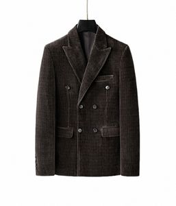 Hombres Casual Busin Traje de pana Blazer para hombre grueso retro doble botonadura traje negro abrigo traje a medida chaqueta más tamaño S-4XL y98H #