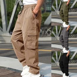 Hommes pantalons de cargaison décontractés à la taille élastique cordon multiples multiples pantalons hip hop pantalon long jambe longue 240428