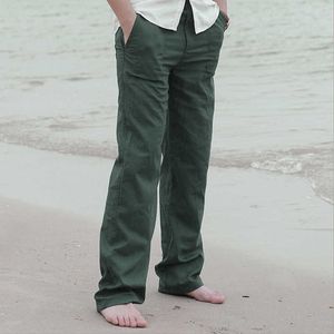 Hommes Casual Coton Lin Jambe de Mer Pêcheur Thai Lâche Long Pantalon Blanc Noir Couleur Unie Automne Été Plus Taille M-3XL Y0811