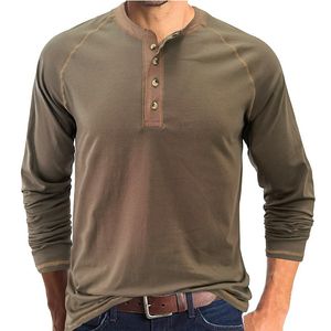 Hommes Casual Henley Chemises Manches Longues Patchwork Col Ras Du Cou Henley T-Shirts