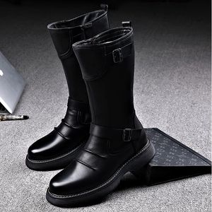 Hommes bottes haut de gamme décontractées marron noir printemps d'automne étage de nuit en cuir authentique Boot en cuir beau botas de moto 1a3