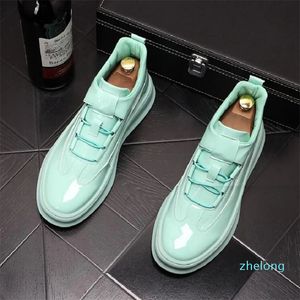 Men casual lederen schoenen trend groen witte schoenen jeugdstraatstijl flats platform laars kort