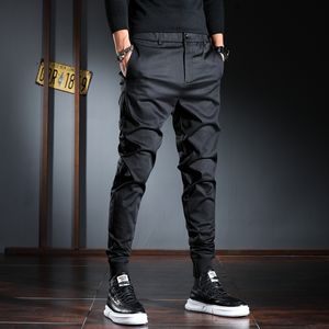 Pantalon décontracté homme coréen Streetwear noir Stretch pantalon ajusté 220212
