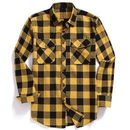 Men Casual Plaid Flanel Shirt Longsleved Chest Twee Pocket Design Fashion PrintedButton USA Size S M L XL 2XL 220706