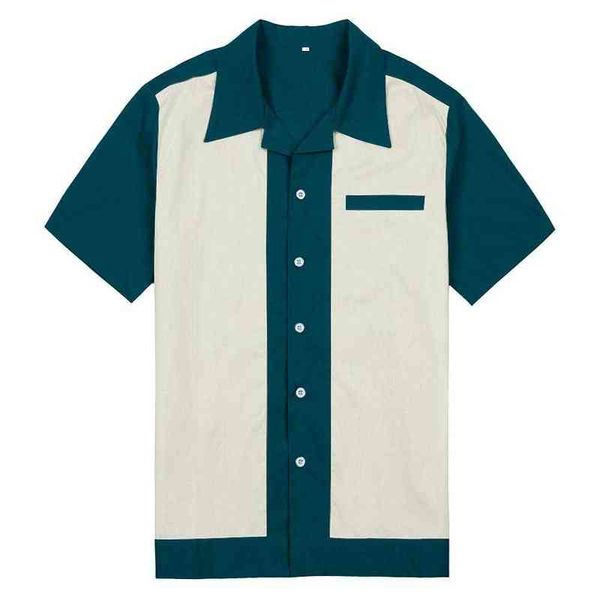 Chemise décontractée en coton à manches courtes pour homme, vêtement Vintage Rock Bowling, gris, bleu, vert, années 50, G0105, ST111