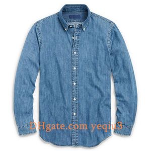 Chemises décontractées pour hommes Chemise en jean printemps et automne chemise habillée de qualité pour hommes chemises classiques de mode décoration de broderie pour hommes haut confortable chemise longue S19