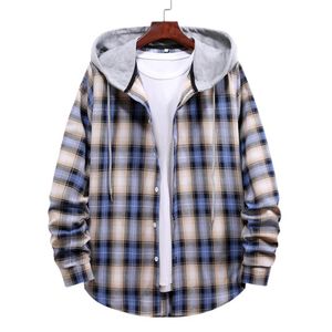 Mannen Casual Shirts Lange Mouw Hoodie Jas Plaid Button Down Flanel Losse Shirts Plus Size Fashion279N