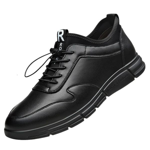 Hommes chaussures décontractées quotidien à la mode baskets hommes confortables chaussures d'affaires en cuir véritable chaussure de sport rétro élégant en peluche chaud 240328