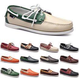 Zapatos casuales para hombre, mocasines, zapatillas de deporte de cuero de tela, zapato de vestir verde beige clásico de corte bajo, entrenador para hombre