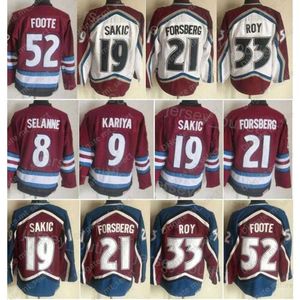 Heren CCM hockey''nHl'' Retro 52 Adam Foote Jersey Vintage Classic 21 Peter Forsberg 19 Joe Sakic 33 Patrick Roy 8 Teemu Selanne 9 Paul Kariya Alle