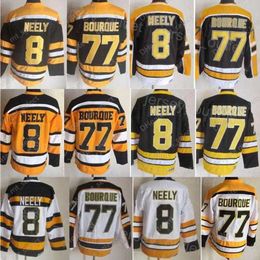 Hommes CCM hockey''nHl'' Retro 77 Ray Bourque Jersey Vintage Classic 8 Cam Neely 75e anniversaire Couleur de l'équipe cousue Noir Blanc Jaune