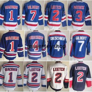 Mannen CCM Hockey Retro 2 Brian Leetch Jersey Vintage Classic 1 Eddie Giacomin 3 James Patrick 4 Ron Greschner 7 Rod Gilbert 1991-92 75th