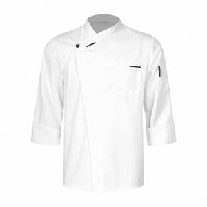 Hommes Chef Uniforme Femmes Cook Jacket Collier croisé Service alimentaire Manteau pour cuisine Restaurant Hôtel Cantine Café Café Boulangerie j9yp #