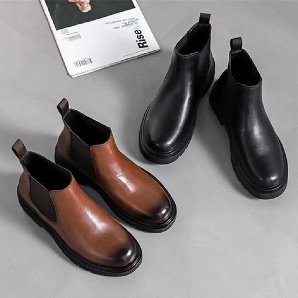 Botas Chelsea para hombre, botines de estilo italiano, botas de cuero suave para hombre, botas de cuero cómodas de estilo inglés 1AA49