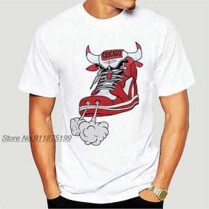 Men Chicago Shoe Bull Red White Hip Hop Longline T-shirt Zwart humoristisch T-shirt 220507