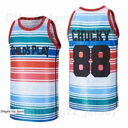 Men Childs Play #88 Chucky Movie Basketball Jersey Hip Hop Ademende Hiphop Team Kleur Blauw Zwart voor Sportfans High School Pure katoenen shirt Topkwaliteit op