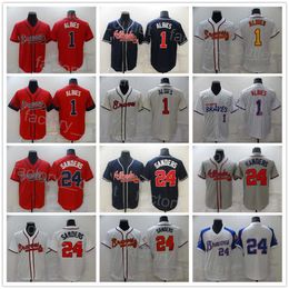 Hombres City Connect Béisbol 1 Ozzie Albies Jersey 24 Deion Sanders Equipo Azul marino Rojo Blanco Gris Color Bordado y costura Flexbase Cool Base Jersey Alta calidad