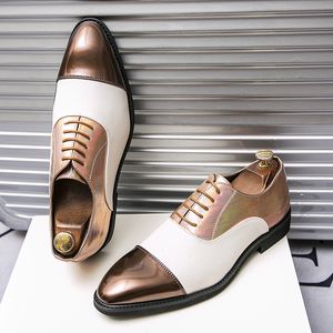 Men Classic 19A73 3B898 Oxford Shoes Pointed Toe Color-Blocking Pu Retro Three Ining Fashion Business Casual Wedding Party Daily AD082