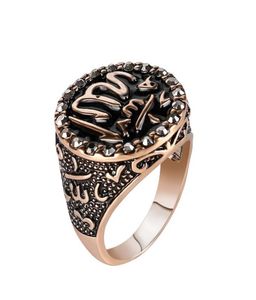 Mannen klassiek en vintage moslim Arabische ring setting Big Finger Faith Ring voor de mens Arabische god Messager Perzische ring4736650