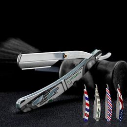 Men Classic Barber Manual Pliage Barbe Rasoir des rayures US Flag Dollar Imprimer en acier inoxydable Couteau Épilation des couteaux avec