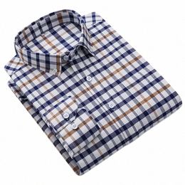 Hommes classique Oxford Lg manches chemises solide rayé Plaid Busin vêtements de travail Dr chemise confortable décontracté Cott Standard chemise 74AX #