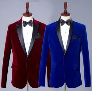 Trajes para hombres Blazers Men Clásico Velvet Blazer Chaqueta Formal Burgoundy Royal Blue Wedding Groom Slim Fit Tuxedo Masculino Casual