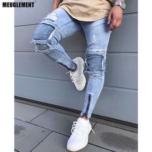 Herenkleding 2018 hiphop joggingbroek skinny motorfiets denim broek rits designer zwarte jeans heren casual mannen jeans broek y19061001