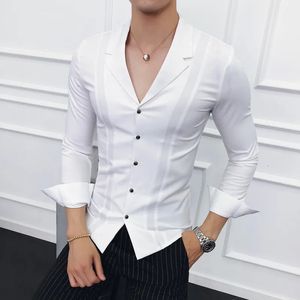 Ropa de hombre Camisas de manga larga de primavera de alta calidad/camisas de vestir de negocios informales ajustadas con cuello en V para hombre de talla grande S-4XL 240117