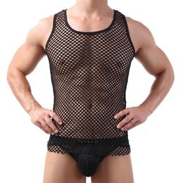 Men kleding tanktop uitgesneden gym herenvesten perspectief mouwloos shirt ropa hombre musculation bodybuilding mesh top 210308