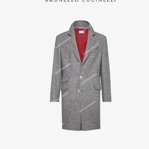 Men Coat Blazers Brunello Jacket Wool Casual Coat met lange mouwen en grijze revers in de winter