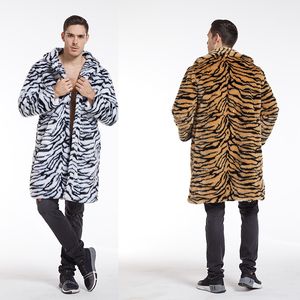 Men Coat Thanksgiving Gift Winter Outdoor Warmte Faux Fox Fur Coats Medium en lange tijgerstrepen Luipaard Print Jacket Leisure Fashion Casual Street Jackets S-4XL