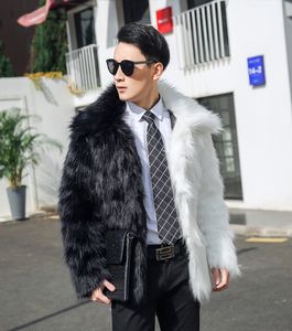 Men Coat Thanksgiving Gift Winter Outdoor Warmte Faux Fox Fur Coats Korte Jasje Leisure Fashion Casual Street Lange mouwen Contrast Kleurstiksel Jackets S-3XL