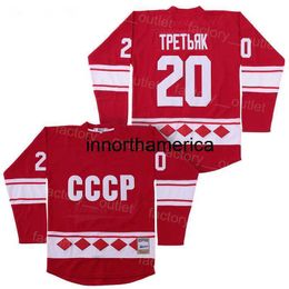 Hommes Collège CCCP 1980 URSS CCCP Russe Hockey Vladislav Tretiak Tpetbrk Jersey 20 Film Équipe Couleur Marine Rouge Pour Les Fans De Sport Vintage Cousu Bonne Qualité
