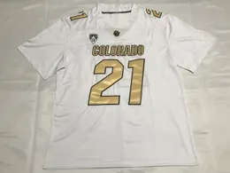 Mannen college Colorado Buffaloes jersey wit zwart 21 Shilo Sanders t-shirt american football dragen universiteit volwassen maat gestikte truien