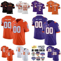 Heren College Football 2 Cade Klubnik Jerseys University 1 Will Shipley 26 Phil Mafah 6 Tyler Brown 9 RJ Mickens 80 Beaux Collins ProSphere Stitched Paars Oranje Wit