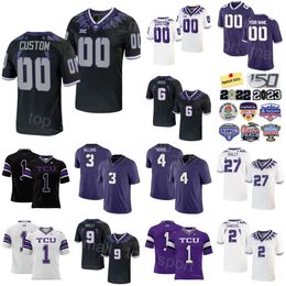 Mannen College Football TCU Horned Frogs Jersey University 4 Chandler Morris 9 Emani Bailey 2 Trey Sanders 84 Warren Thompson 7 JP Richardson 10 Josh Hoover Uniform