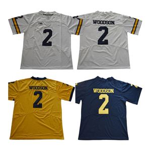 Mannen college Michigan Wolverines jersey wit blauw geel ncaa Charles Woodson 2 american football wear universiteit volwassen maat gestikte truien