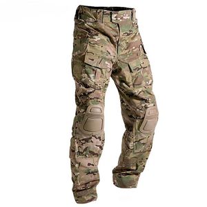 Pantalones de combate para hombre con rodilleras, pantalones militares tácticos Airsoft, pantalones de camuflaje MultiCam CP para senderismo, multibolsillos