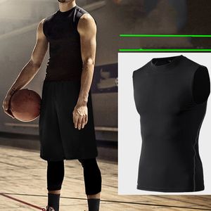 Hommes Compression Séchage Rapide T-shirt Gilet Sans Manches Stretch Gym Sport Débardeurs 220622