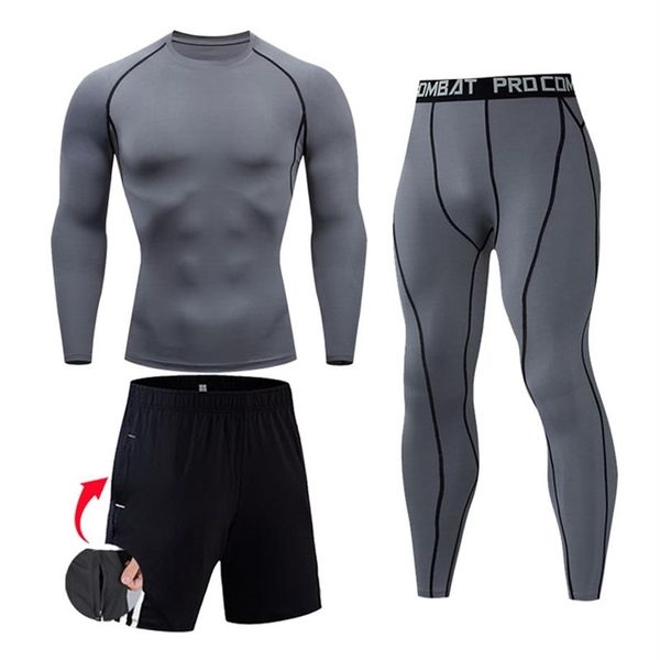 Hommes Compression Set MMA T-shirt à manches longues Pantalons serrés pour hommes Fitness Bodybuilding Vêtements Skull Top Rashguard Sport Suit Men2584