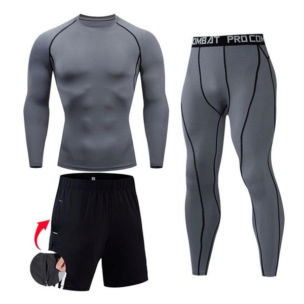 Hommes Compression Set MMA T-shirt à manches longues Pantalons serrés pour hommes Fitness Bodybuilding Vêtements Skull Top Rashguard Sport Suit Men235N
