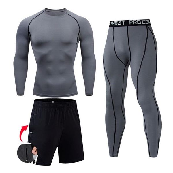 Hommes Compression Set MMA T-shirt à manches longues Pantalons serrés pour hommes Fitness Bodybuilding Vêtements Skull Top Rashguard Sport Suit Men211J