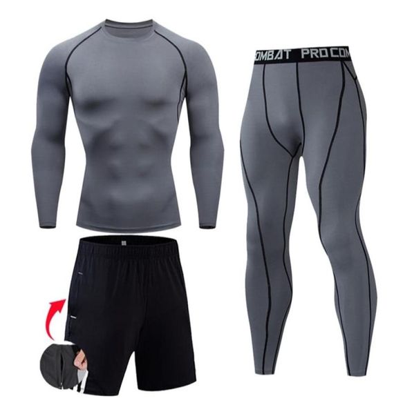 Hombres Conjunto de compresión MMA Camiseta de manga larga Men039s Pantalones ajustados Fitness Culturismo Ropa Skull Top Rashguard Traje deportivo Men1589676