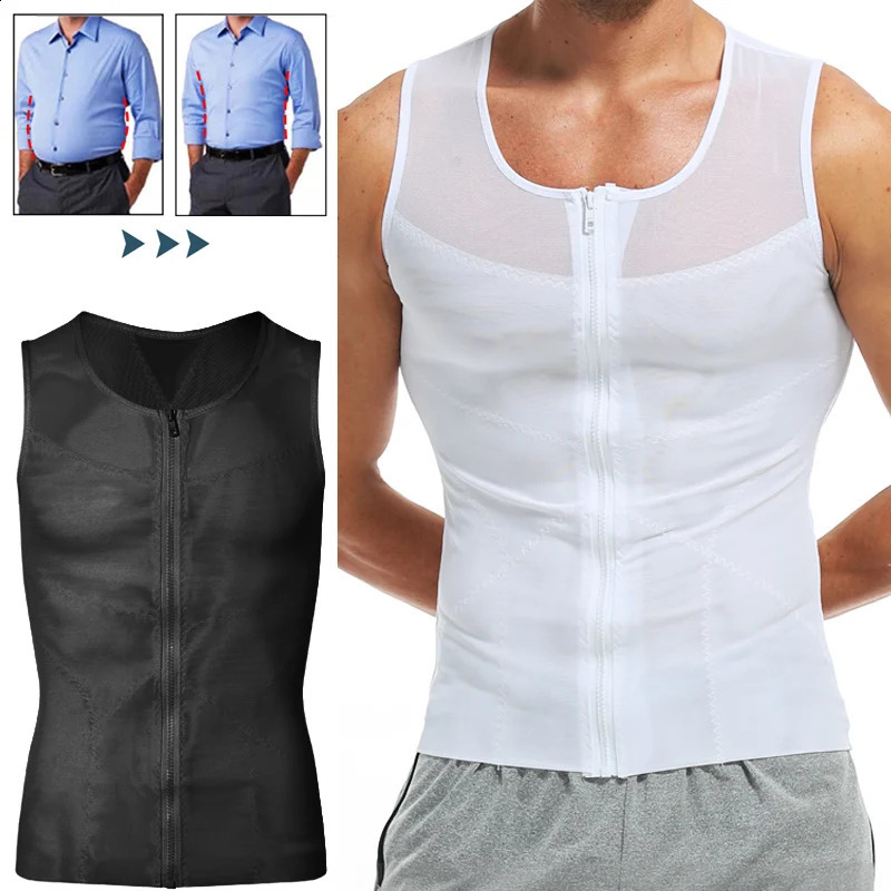 Män kompressionskjorta bantning kropp shaper mage mage shapewear buk reducer korsett topp gynecomastia smala mage shapers väst 240315