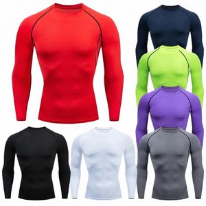 Hommes Compri Running T-shirt Fitn Tight Lg Manches Sport Chemises Formation Jogging Tops Gym Sportswear Dry Fit Rgard 54oE #